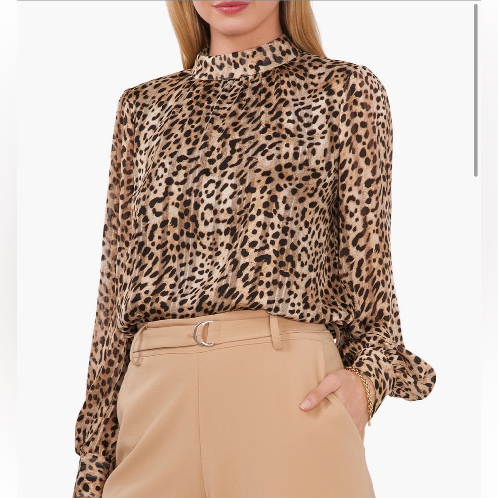 Vince Camuto Leopard Print Women's mock neck Blouse XS